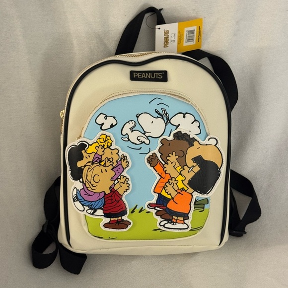 Peanuts Cream and Black Cartoon Backpack - Picture 1 of 4